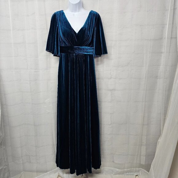 Blue Velour Maxi Dress Romantic Goth Formal Fairy Coquette 4 - Picture 1 of 14